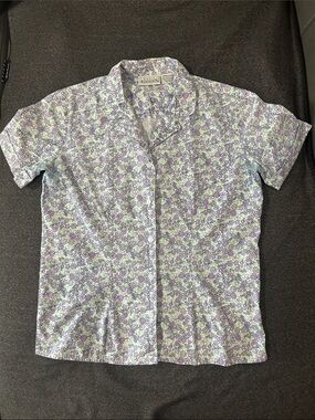 Basic Editions Vintage Purple Floral Short-Sleeve Button-Up Shirt Sz S